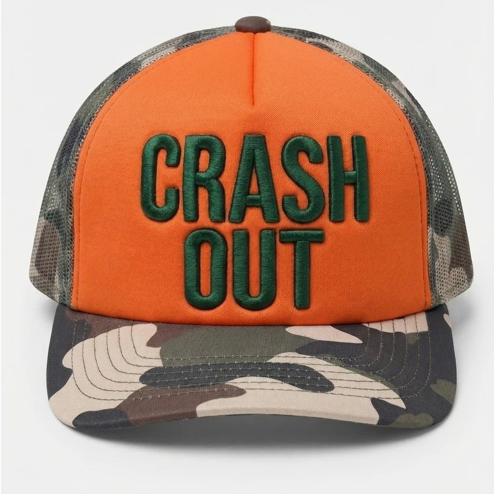 WeSC Crash Out Trucker Cap Hat Orange Woodland Camo Mesh Snapback One Size